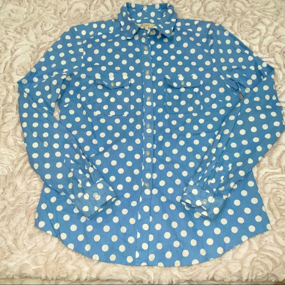 LOFT Polka Dot Button Down Top - Long Sleeves - Size S